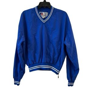 Vintage Men's RUSSELL Blank Nylon Pullover Windbreaker Small Jacket Royal Blue